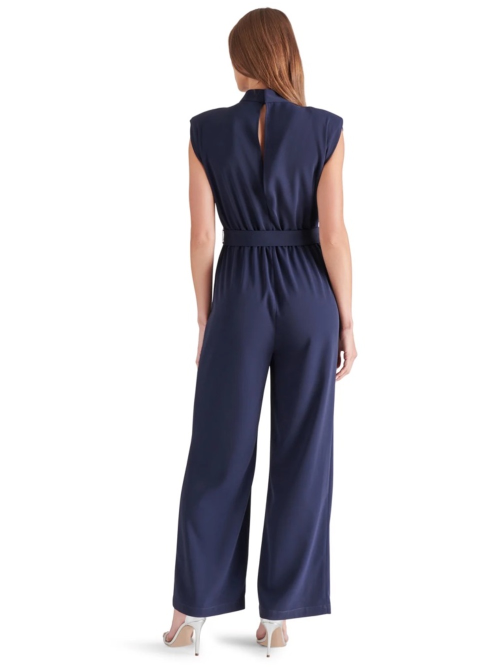 Steve Madden Navy Sleeveless Belted Wide-Leg Jumpsuit - Picture 2 of 8